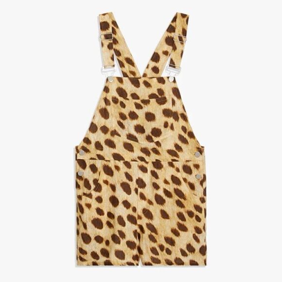 Revolve WeWoreWhat 100% Linen Animal Print Short Overalls Size Large - Picture 1 of 7